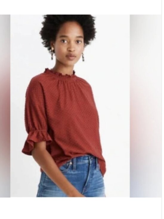 Madewell Tops - Madewell Clipdot Ruffle Top Dark Brick Size XS NWT